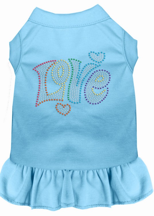 Technicolor Love Rhinestone Pet Dress Baby Blue XXL